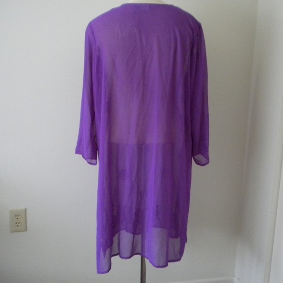 Sheer Purple Embroidered Swimsuit Long Coverup. F - Picture 7 of 8